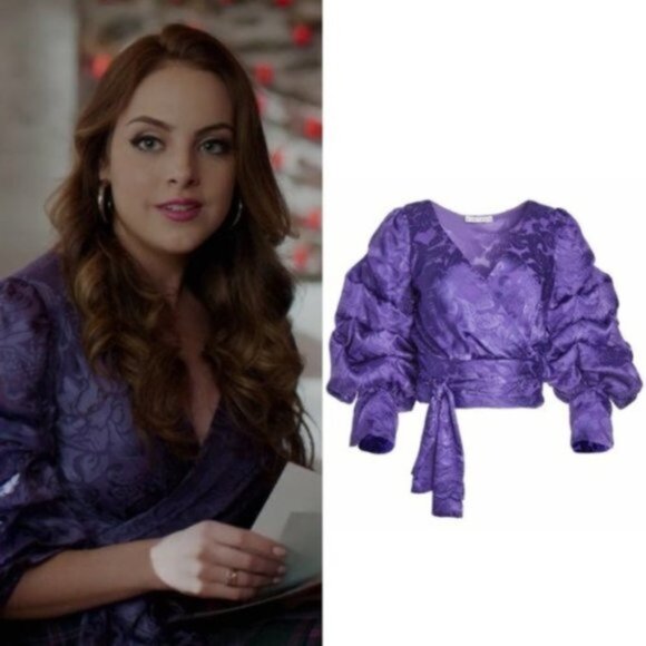 NWT SOS Alice + Olivia Dominica Wrap Top in Baroque Floral Electric Purple  XS - Picture 1 of 9